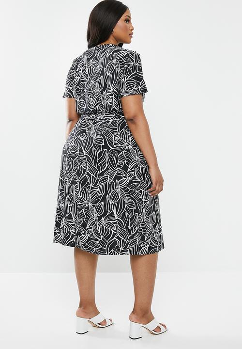 edit Plus - Wrap midi dress - black & white