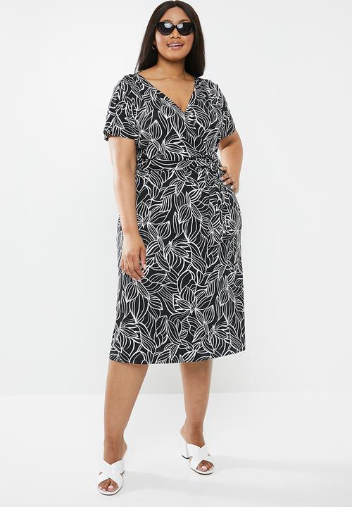 edit Plus - Wrap midi dress - black & white