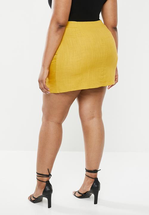 Missguided - Curve co-ord linen hem mini skirt - yellow