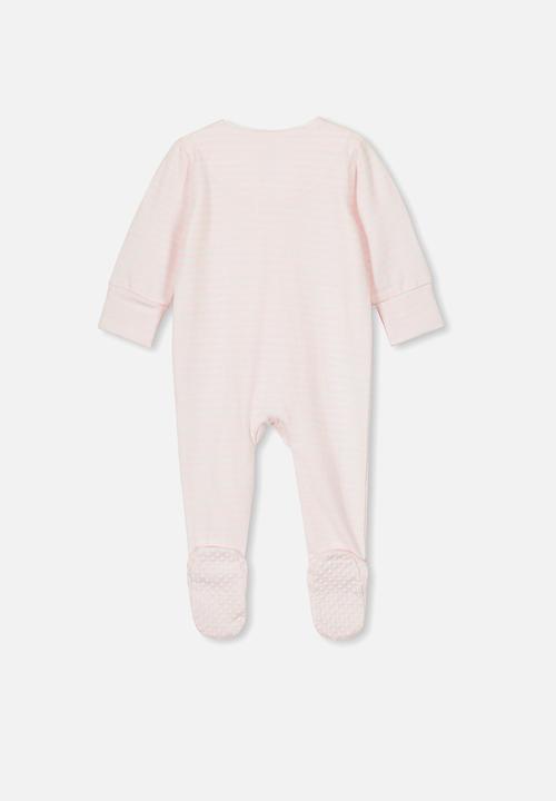 Cotton On - The long sleeve zip romper - pink & white 