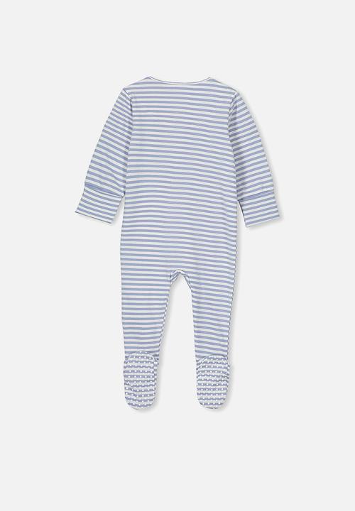 Cotton On - The long sleeve zip romper - blue & white 