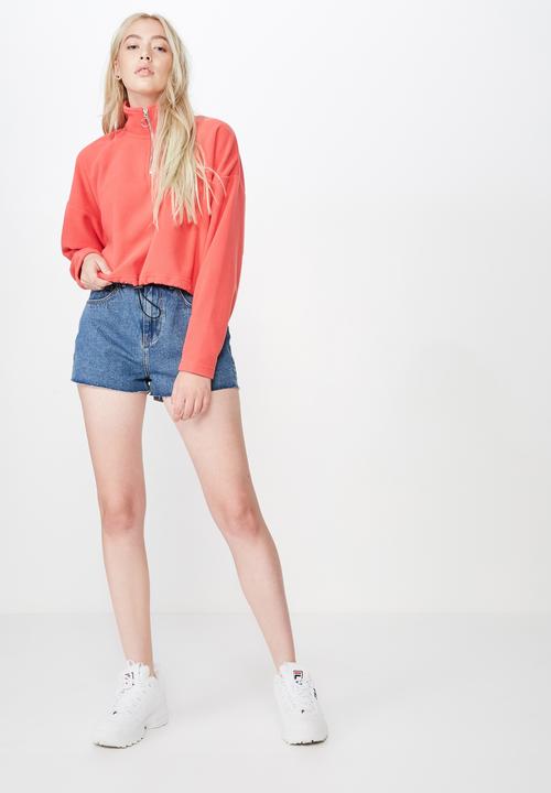 Factorie - Crop quarter zip polar fleece - coral