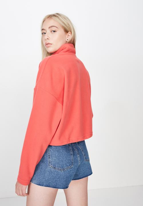Factorie - Crop quarter zip polar fleece - coral