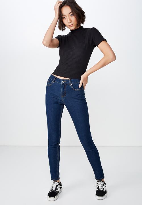 Factorie - Short sleeve rib funnel neck T-shirt - black