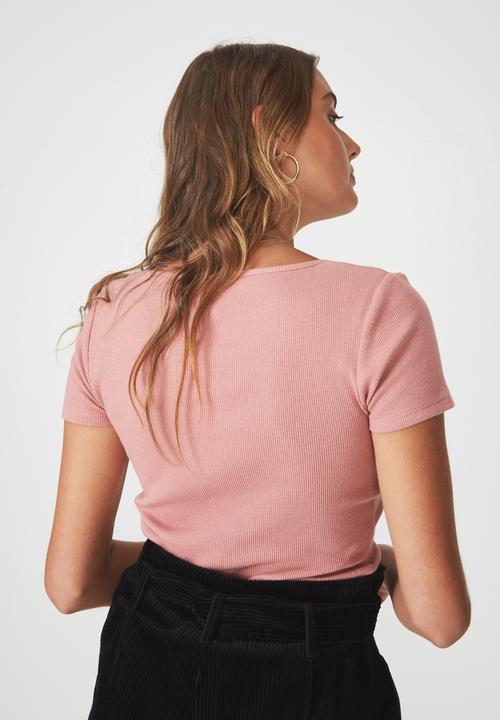 Factorie - Wide scoop neck short sleeve top - pink