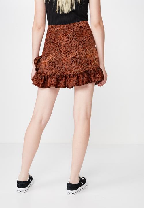 Factorie - Satin ruffle skirt - brown & black 