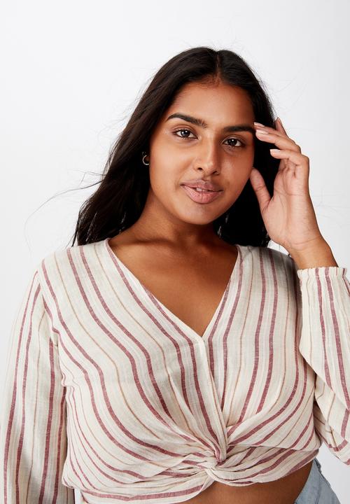 Cotton On - Curve twist front blouse  - red & cream