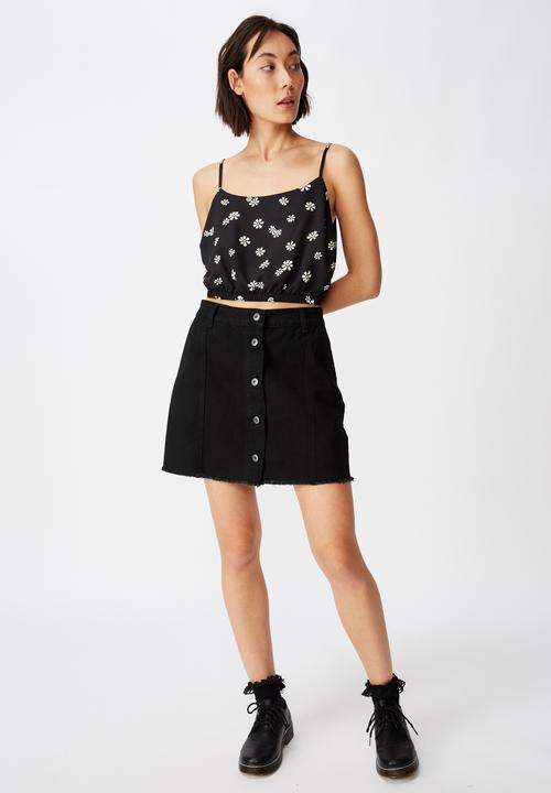 Factorie - Button thru denim skirt  - black