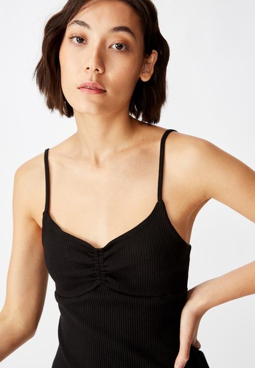 Factorie - Ruched front strappy dress - black