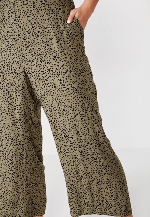 Cotton On - Curve wide drape pant  - green & black