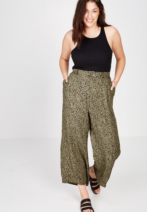 Cotton On - Curve wide drape pant  - green & black