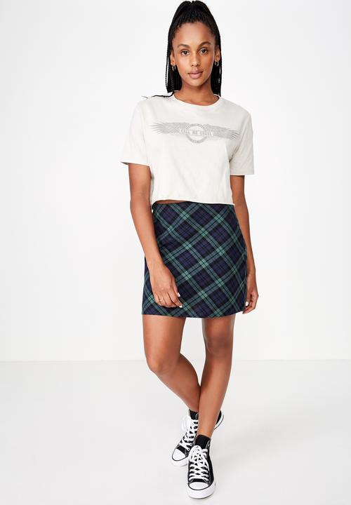 Factorie - A line check skirt - green & navy 