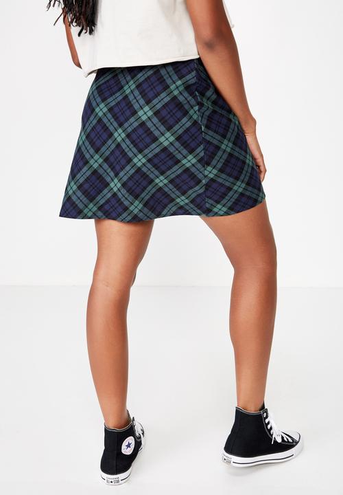 Factorie - A line check skirt - green & navy 