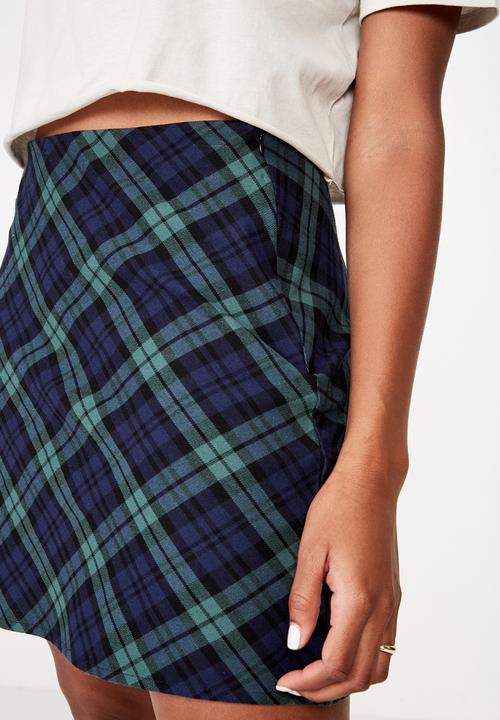 Factorie - A line check skirt - green & navy 