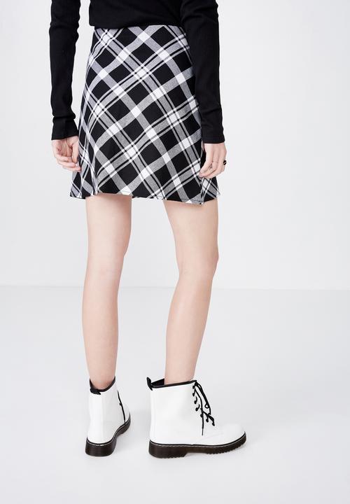 Factorie - A line check skirt - black & white 