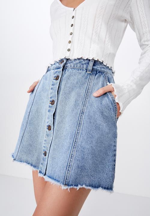 Factorie - Button thru denim skirt - blue