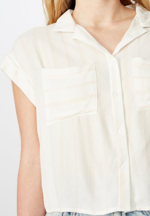Cotton On - Emily chopped short sleeve shirt  - cream & pink