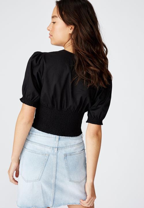 Cotton On - Hook and eye short sleeve blouse  - black