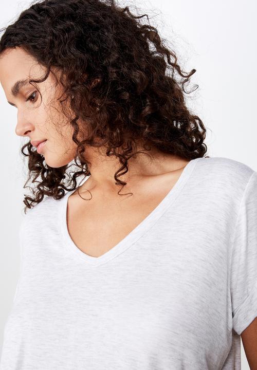 Cotton On - Karly short sleeve v neck top  - grey