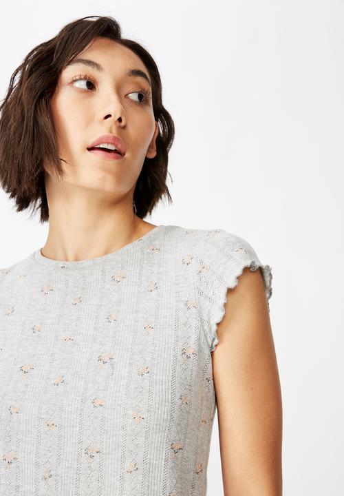 Factorie - Short sleeve pointelle top  - grey