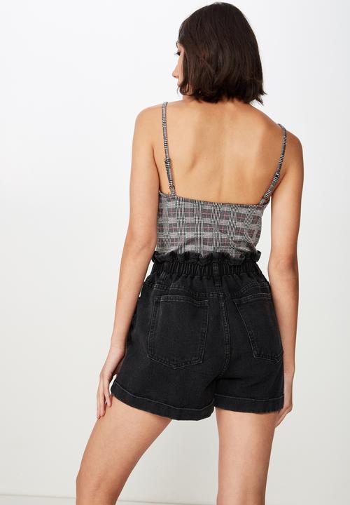 Factorie - Denim paperbag short - black
