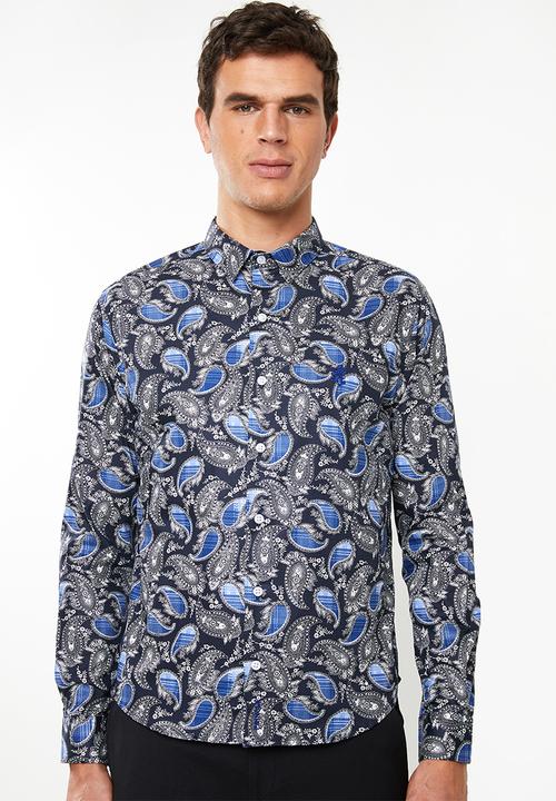 Pringle of Scotland - Barnaby paisley long sleeve styled shirt - blue