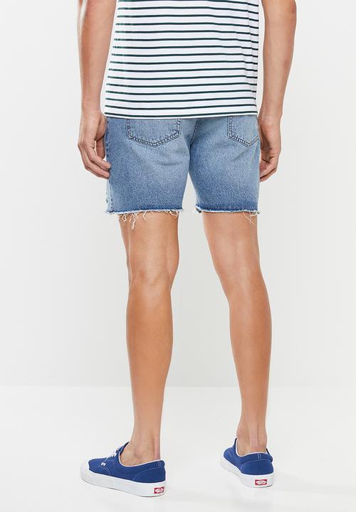 Factorie - Ripped rigid denim short - blue