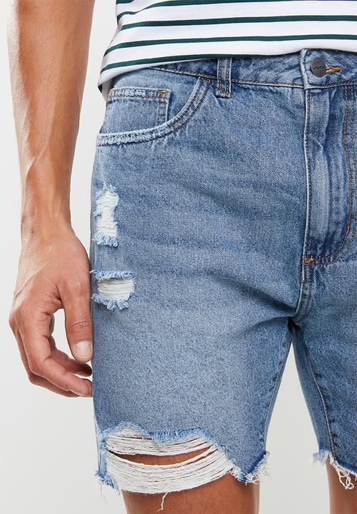 Factorie - Ripped rigid denim short - blue