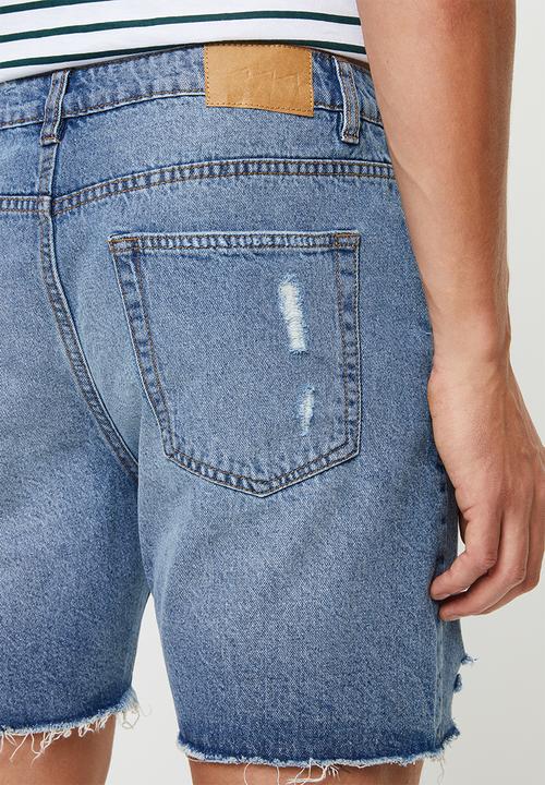 Factorie - Ripped rigid denim short - blue
