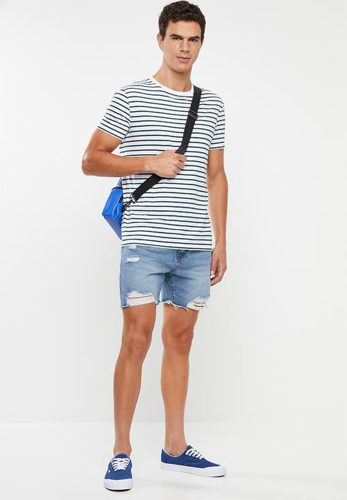 Factorie - Ripped rigid denim short - blue