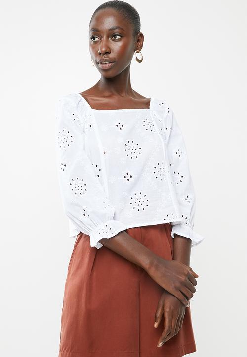 Superbalist - Square neck anglaise blouse - white