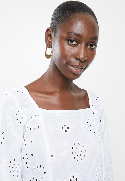 Superbalist - Square neck anglaise blouse - white