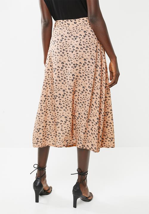 Superbalist - Animal wrap midi skirt - peach & black 