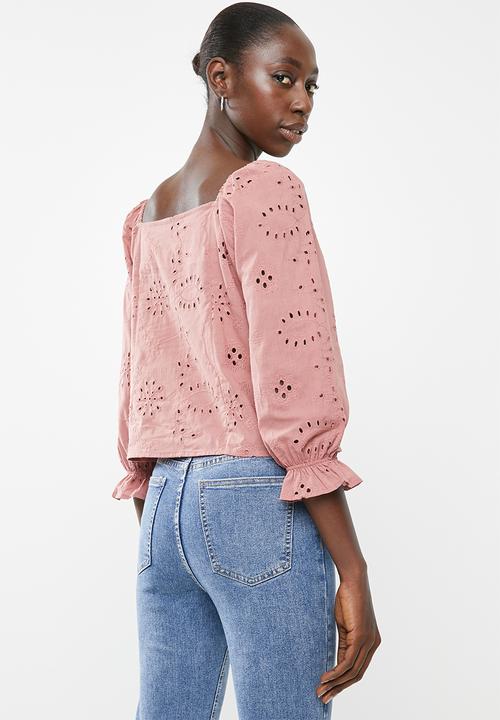 Superbalist - Square neck anglaise blouse - pink
