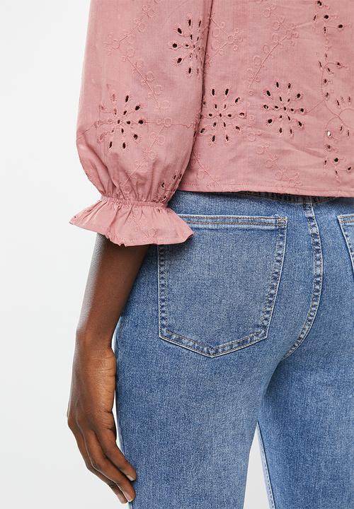 Superbalist - Square neck anglaise blouse - pink