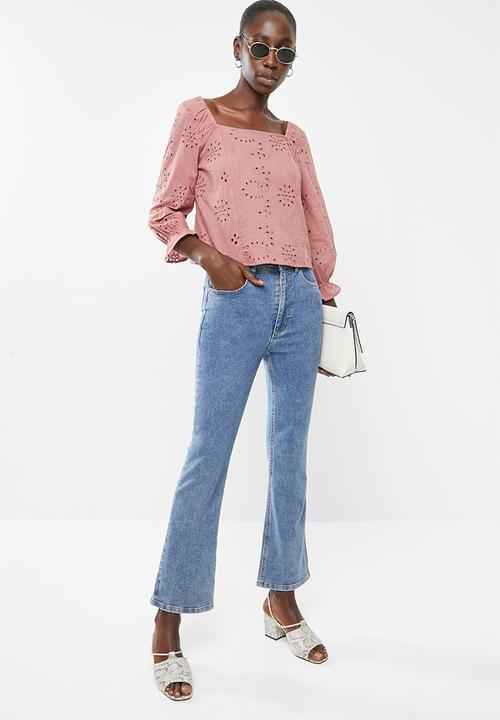 Superbalist - Square neck anglaise blouse - pink