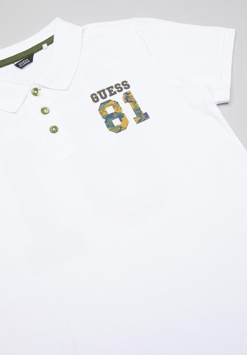 GUESS - Teens short sleeve guess 81 camo polo - white & green 