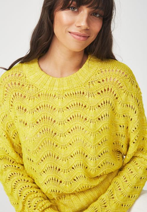 Cotton On - Cropped pointelle pullover  - yellow