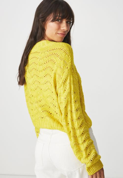 Cotton On - Cropped pointelle pullover  - yellow