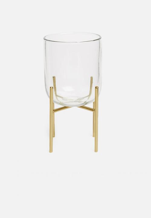 Sixth Floor - Glass vase with iron stand - gold