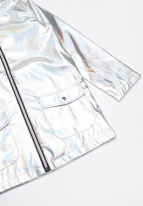 Pop Candy - Girls hooded metallic jacket with silver zip - silver