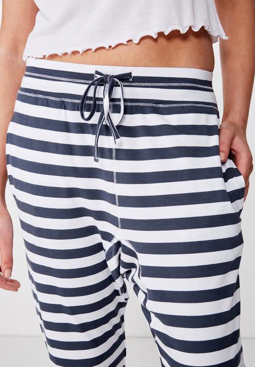 Cotton On - Sleep recovery drop crotch pant  - blue & white