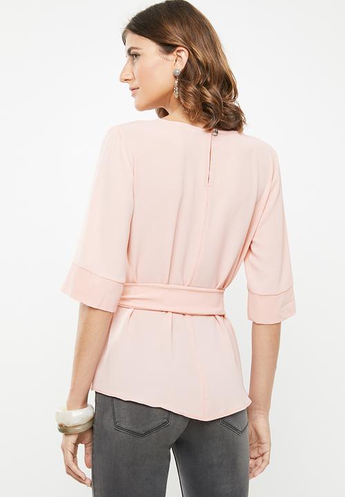 edit - Belted tunic with 3/4 sleeves - pink