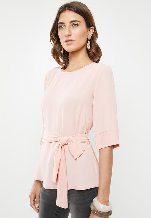 edit - Belted tunic with 3/4 sleeves - pink