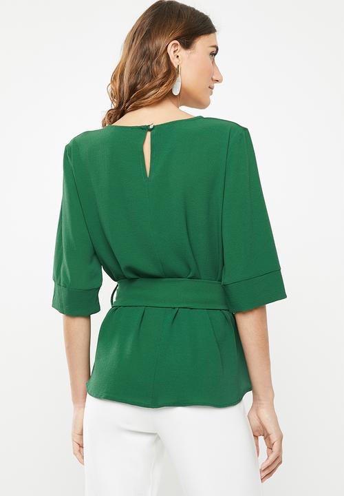 edit - Belted tunic with 3/4 sleeves - green