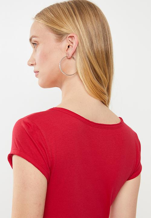 GUESS - Short sleeve bling logo V-neck tee - red
