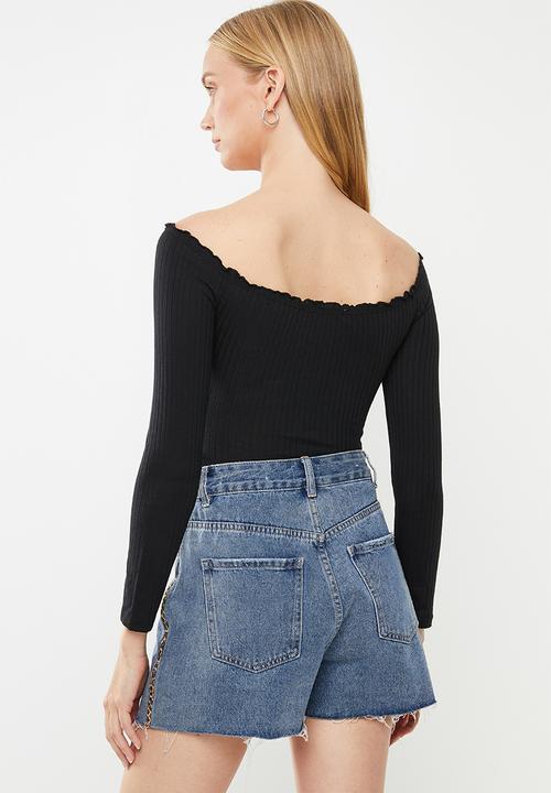 Cotton On - Riley off the shoulder long sleeve bodysuit  - black