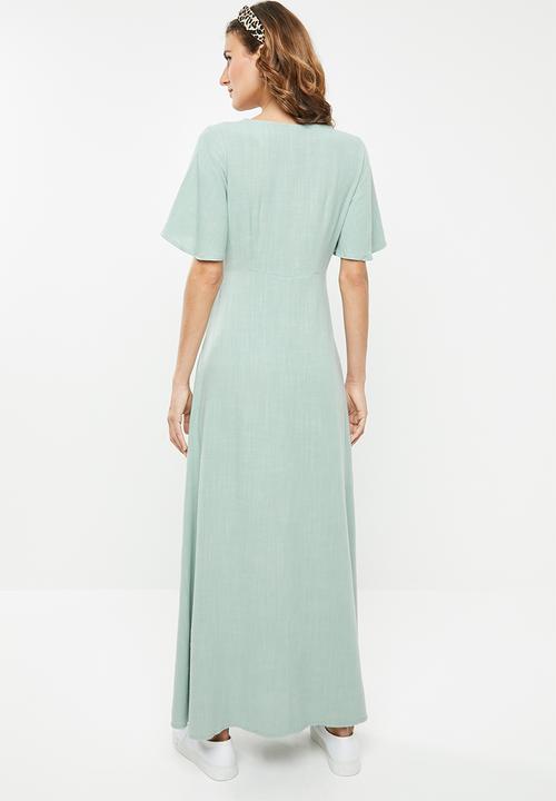Me&B - Button through linen dress - green