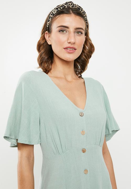 Me&B - Button through linen dress - green