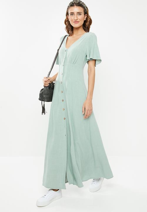 Me&B - Button through linen dress - green